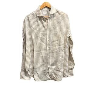 Brunello Cucinelli 100% Linen White Stripe Basic Fit Button Down Shirt Size L